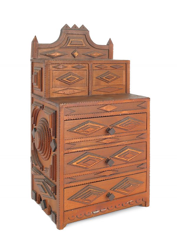 Tramp art doll's dresser ca. 1900