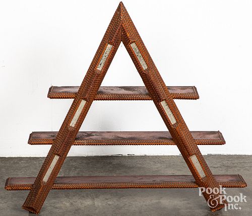 TRAMP ART HANGING SHELF, EARLY 20TH