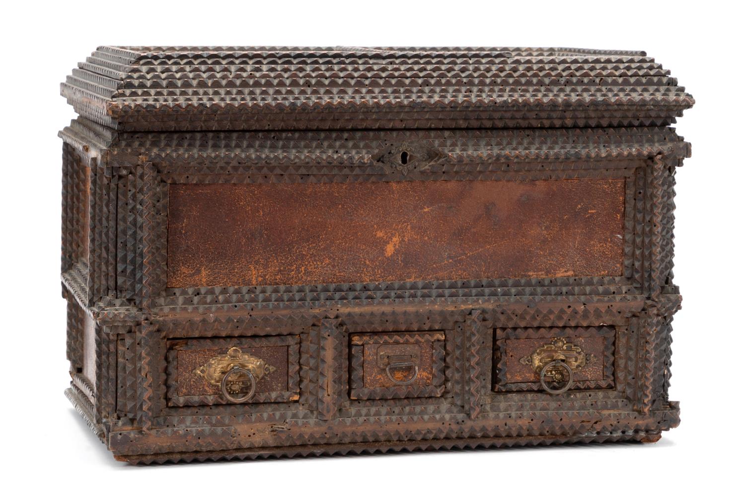 TRAMP ART LEATHER COVERED DRESSER