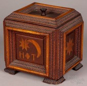 TRAMP ART LIDDED BOX, 19TH C.T