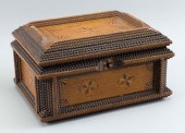 TRAMP ART MARQUETRY BOX 19TH C