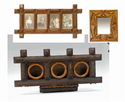 Tramp Art mirror,  frame, and