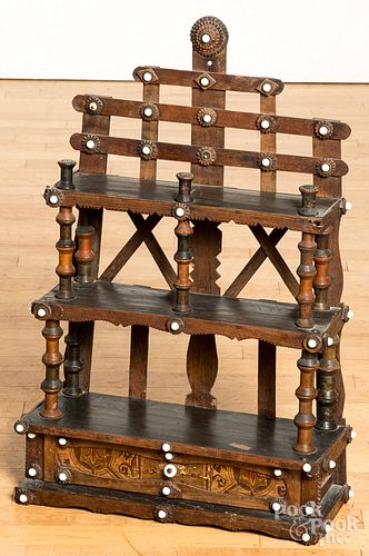 TRAMP ART SPOOL DRESSER SHELF, LATE