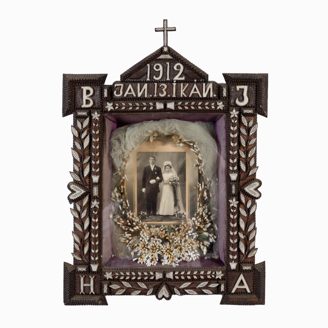 TRAMP ART WEDDING SHADOW BOX WITH