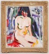 TRAN LUU HAU "SEATED NUDE" OIL
