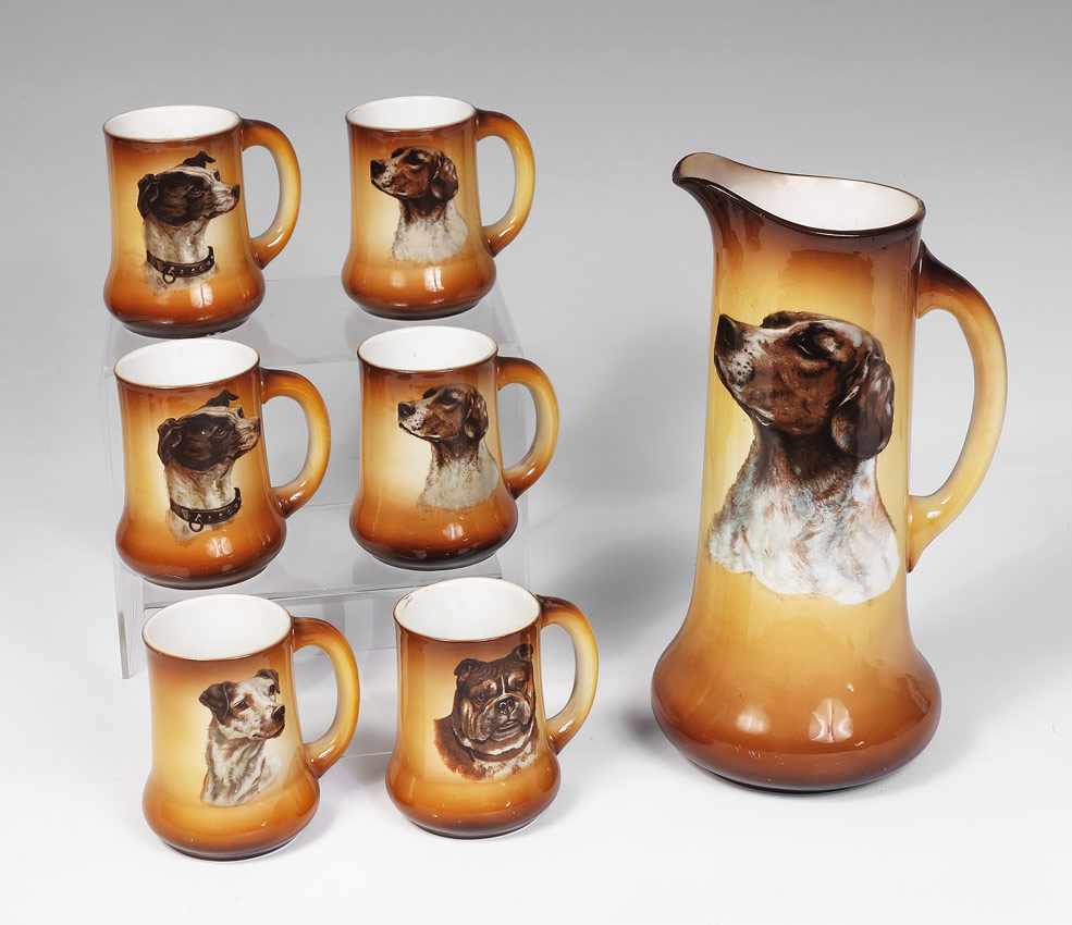 TRANSFERWARE DOG TANKARD SET: