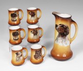 TRANSFERWARE DOG TANKARD SET: