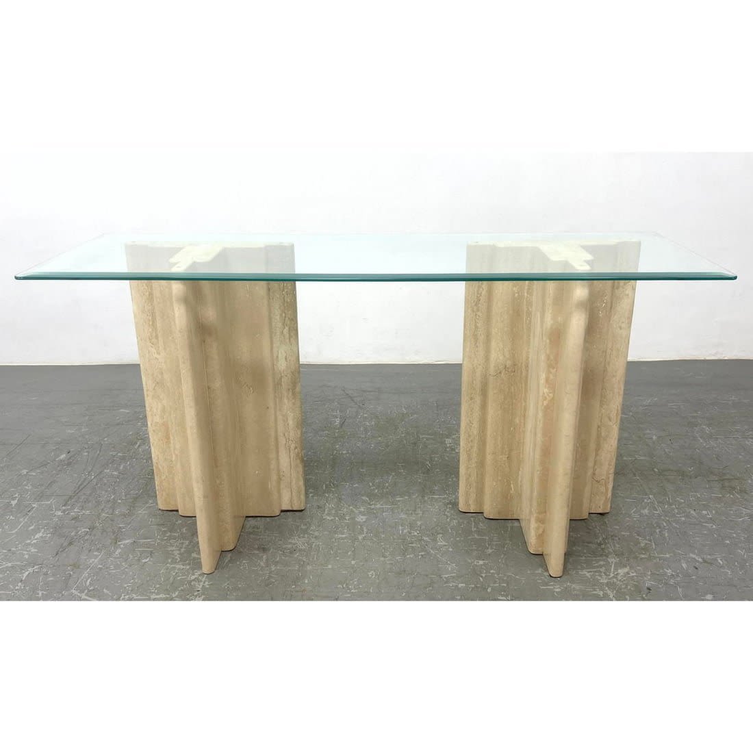 Travertine and Glass Console Sofa