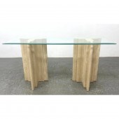 Travertine and Glass Console S
