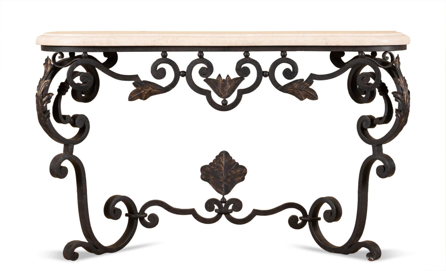 TRAVERTINE STONE TOP WROUGHT IRON