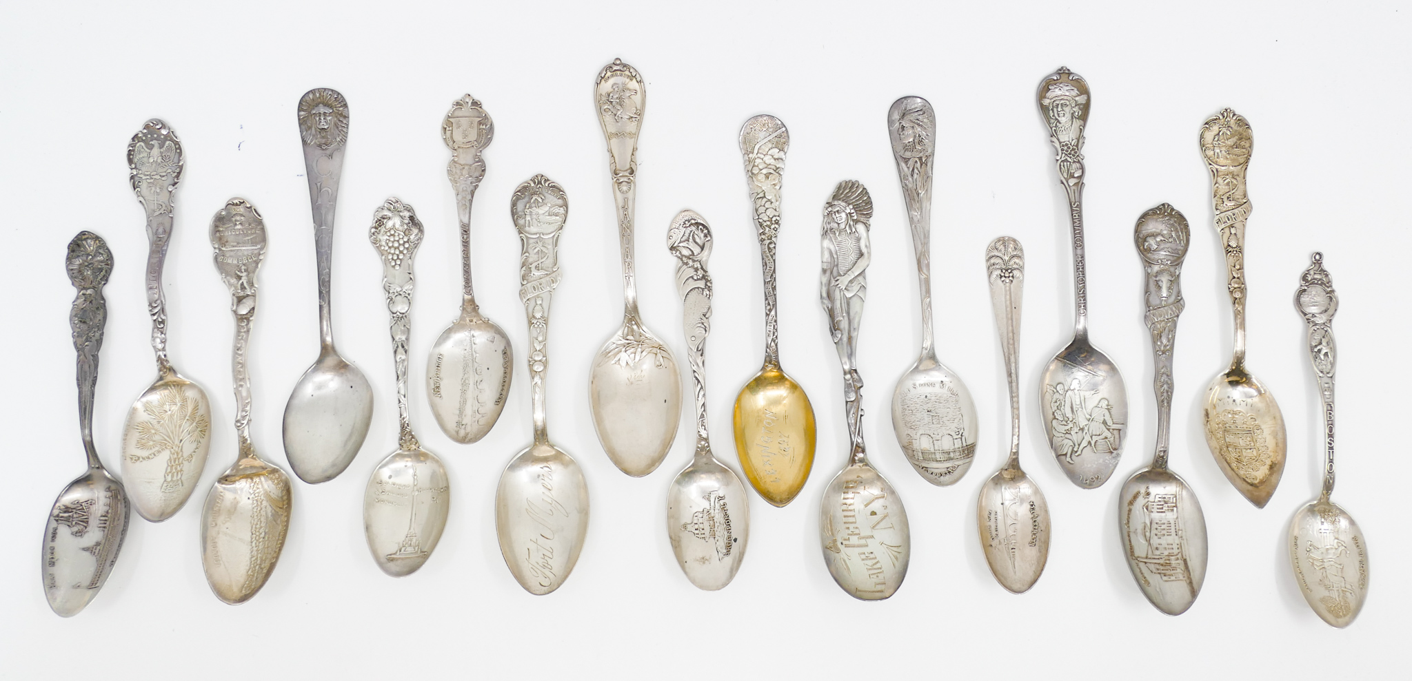 Tray 17pc Antique Sterling Souvenir