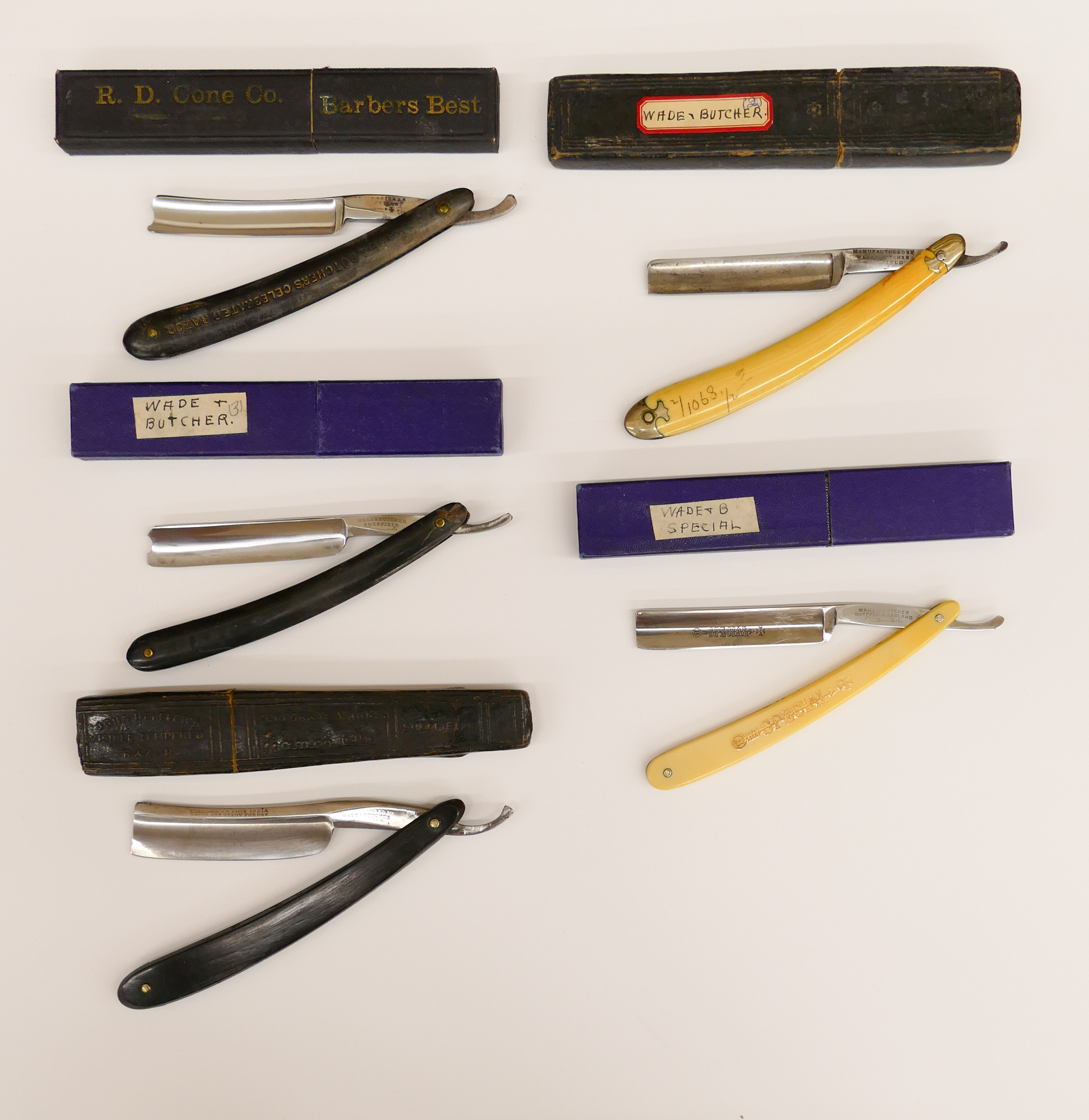 Tray 5pc Antique Straight Razors.