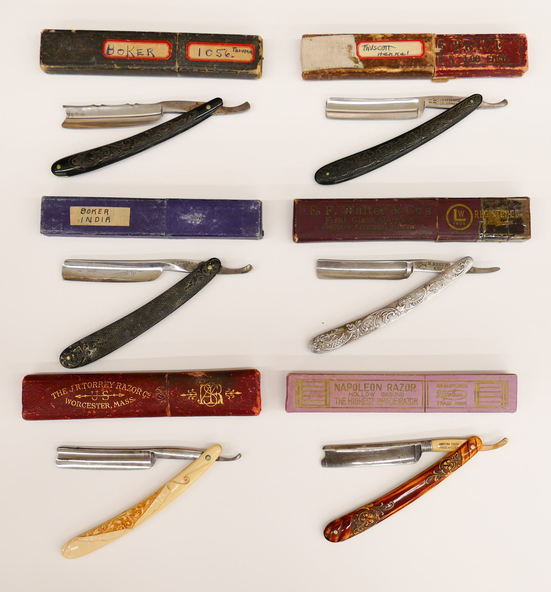 Tray 6pc Antique Straight Razors