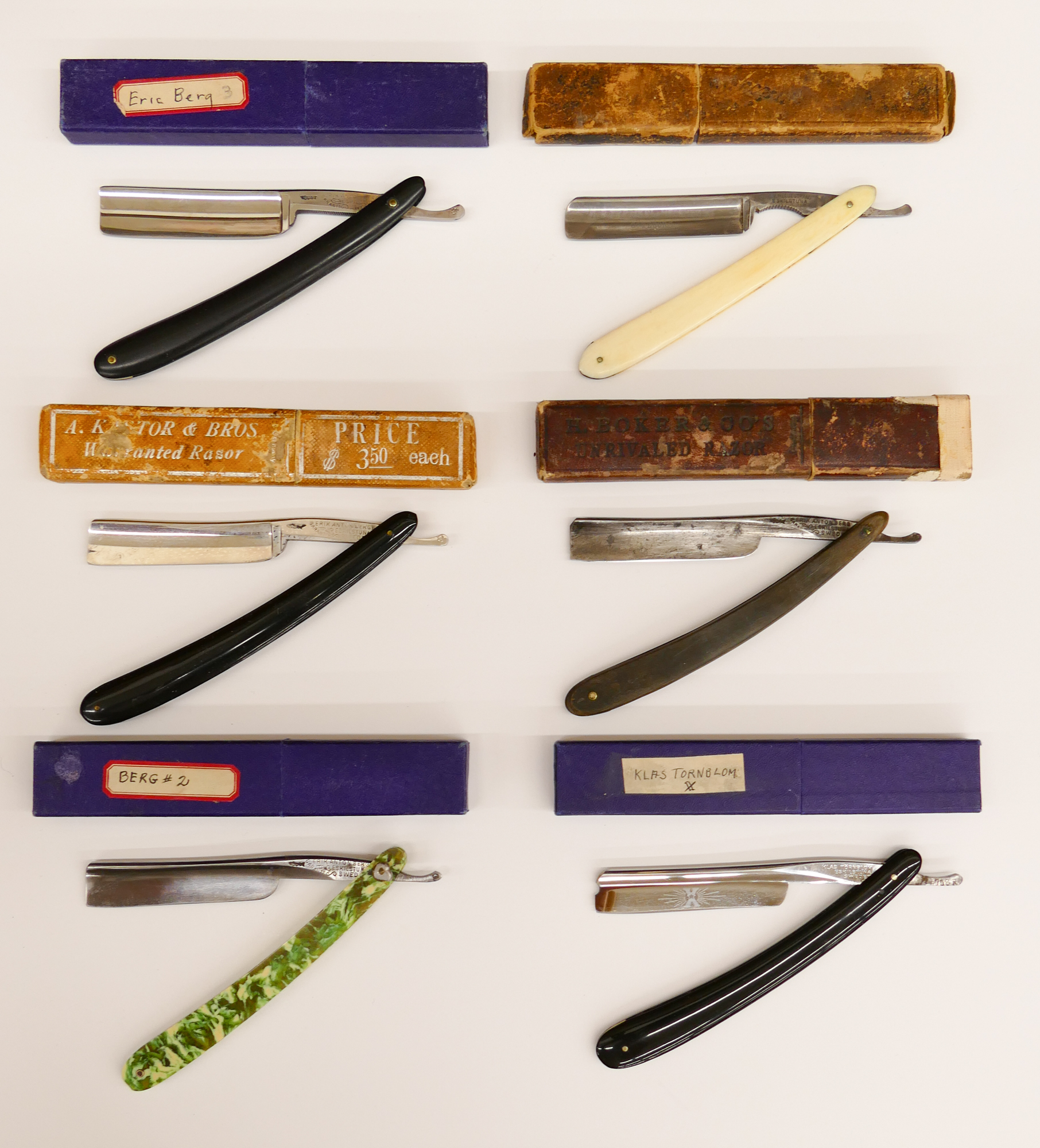 Tray 6pc Antique Straight Razors.