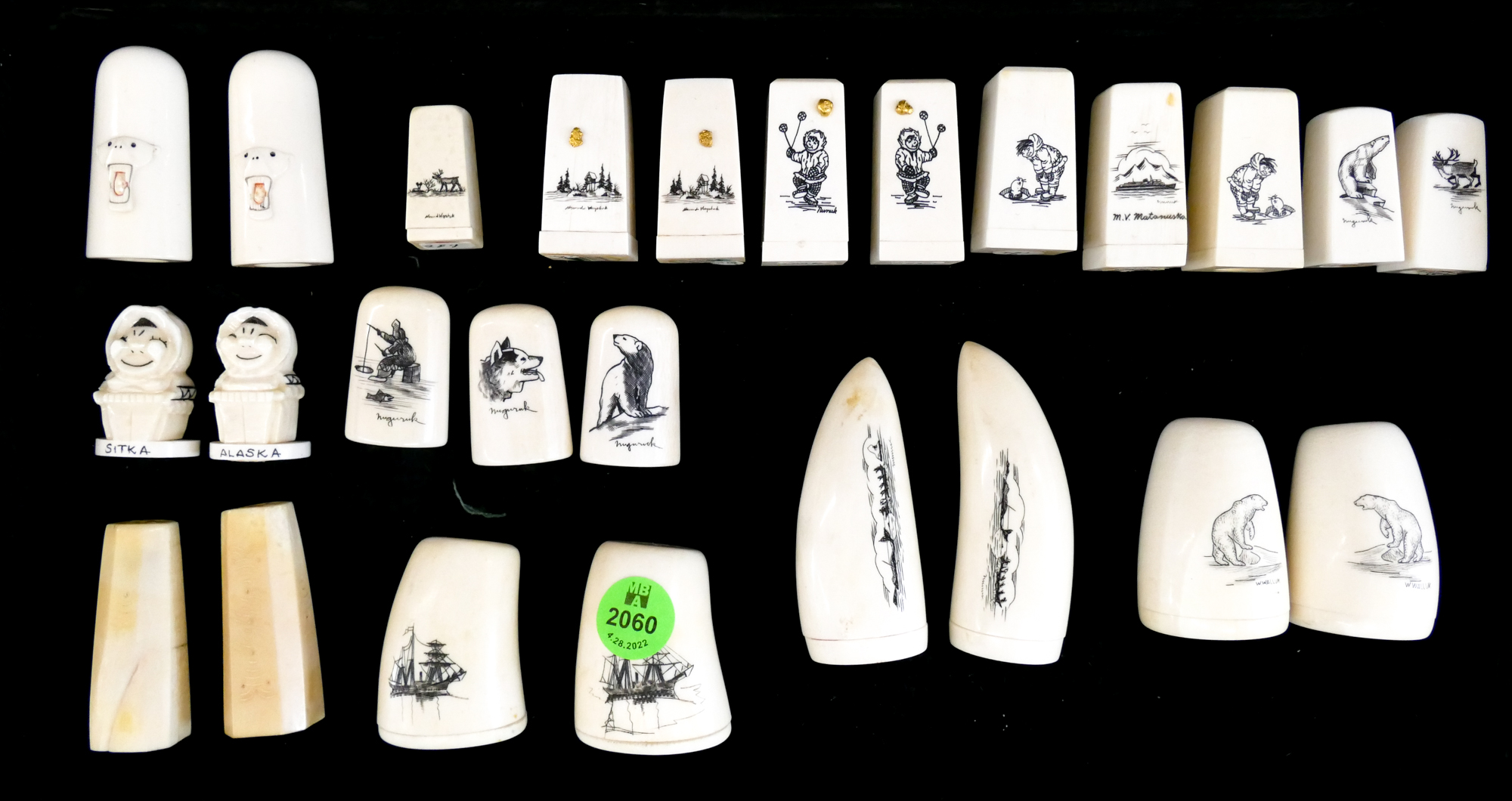 Tray Inuit Scrimshawed Salt &