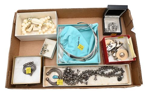 TRAY LOT OF SILVER AND COSTUME