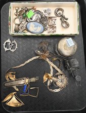 TRAY LOT OF SILVER TRINKETS AN