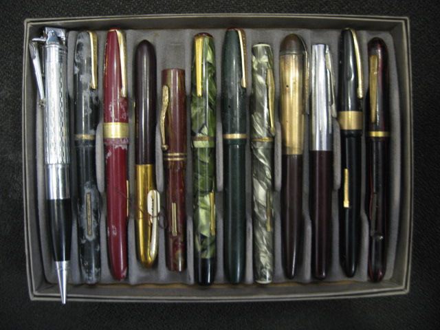 Tray of 12 Old Fountain Pens and