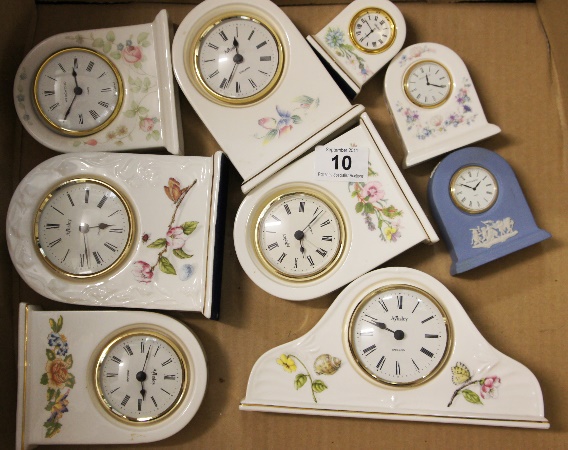 Tray of Aynsley and Wedgwood Clocks
