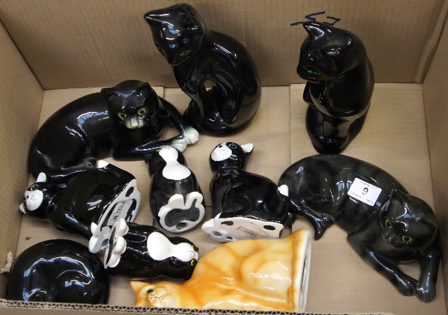 Tray of Modern Ceramic Cats some by