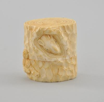 Tree Stump Carved Box Ivory Netsuke