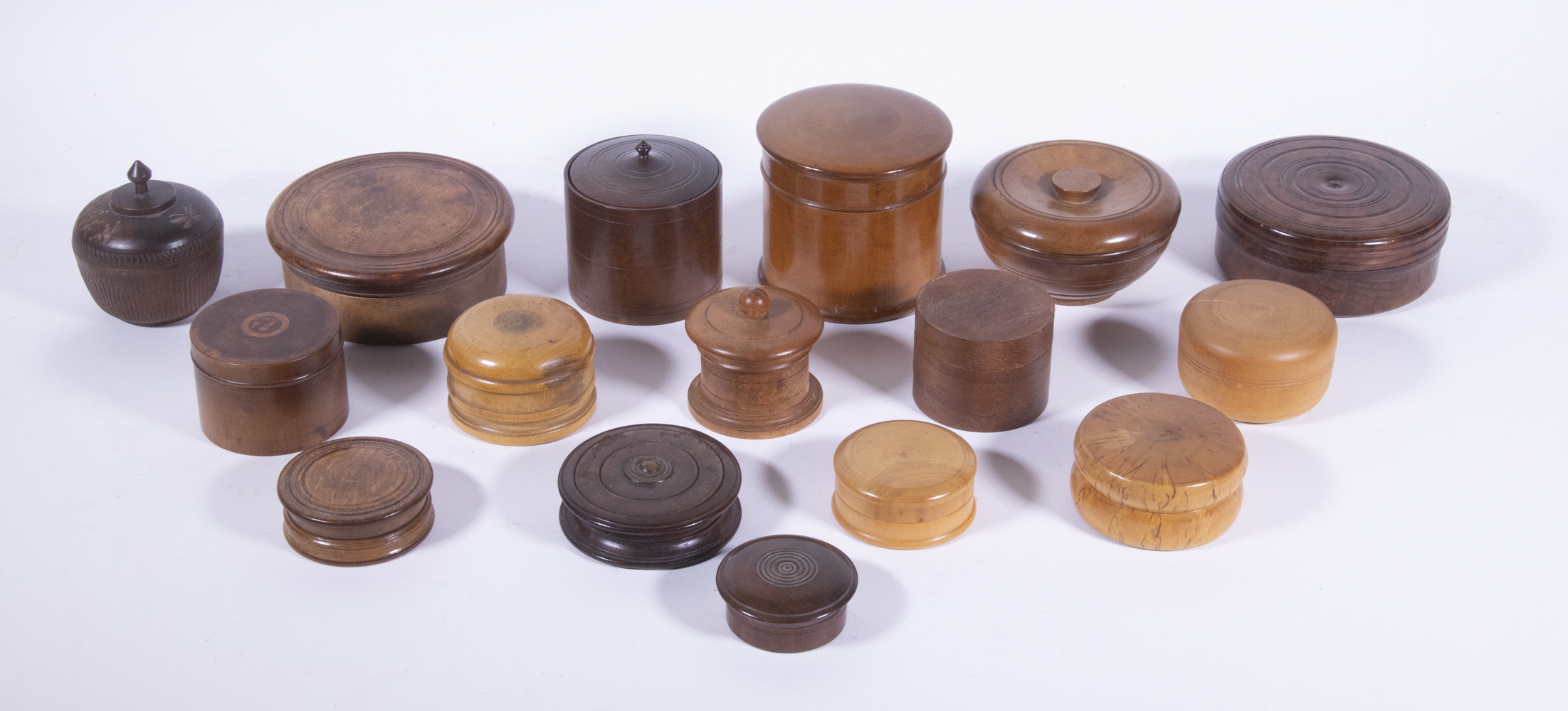 TREEN LIDDED BOXES Collection of
