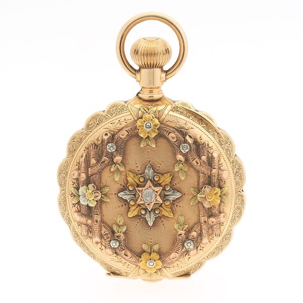 TRI-COLOR 14K GOLD POCKET WATCH 