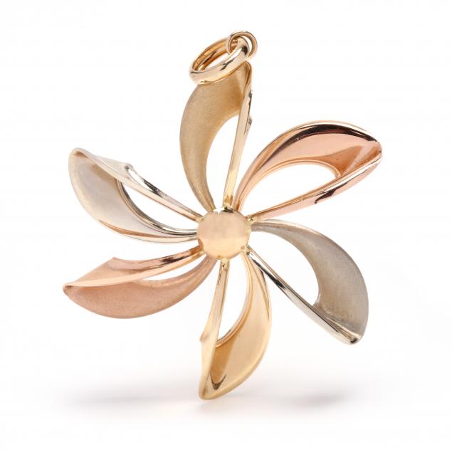 TRI-COLOR GOLD FLOWER PENDANT,