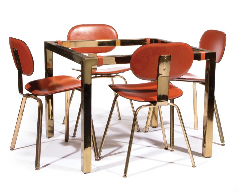 TRI MARK BRASS AND LEATHER TABLE