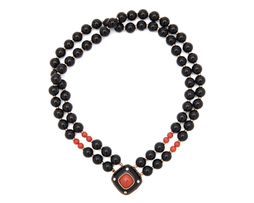 TRIANON 14K GOLD, ONYX, CORAL,