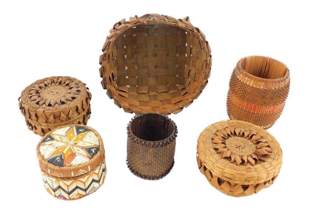 TRIBAL: SIX WOVEN BASKETS, MOSTLY