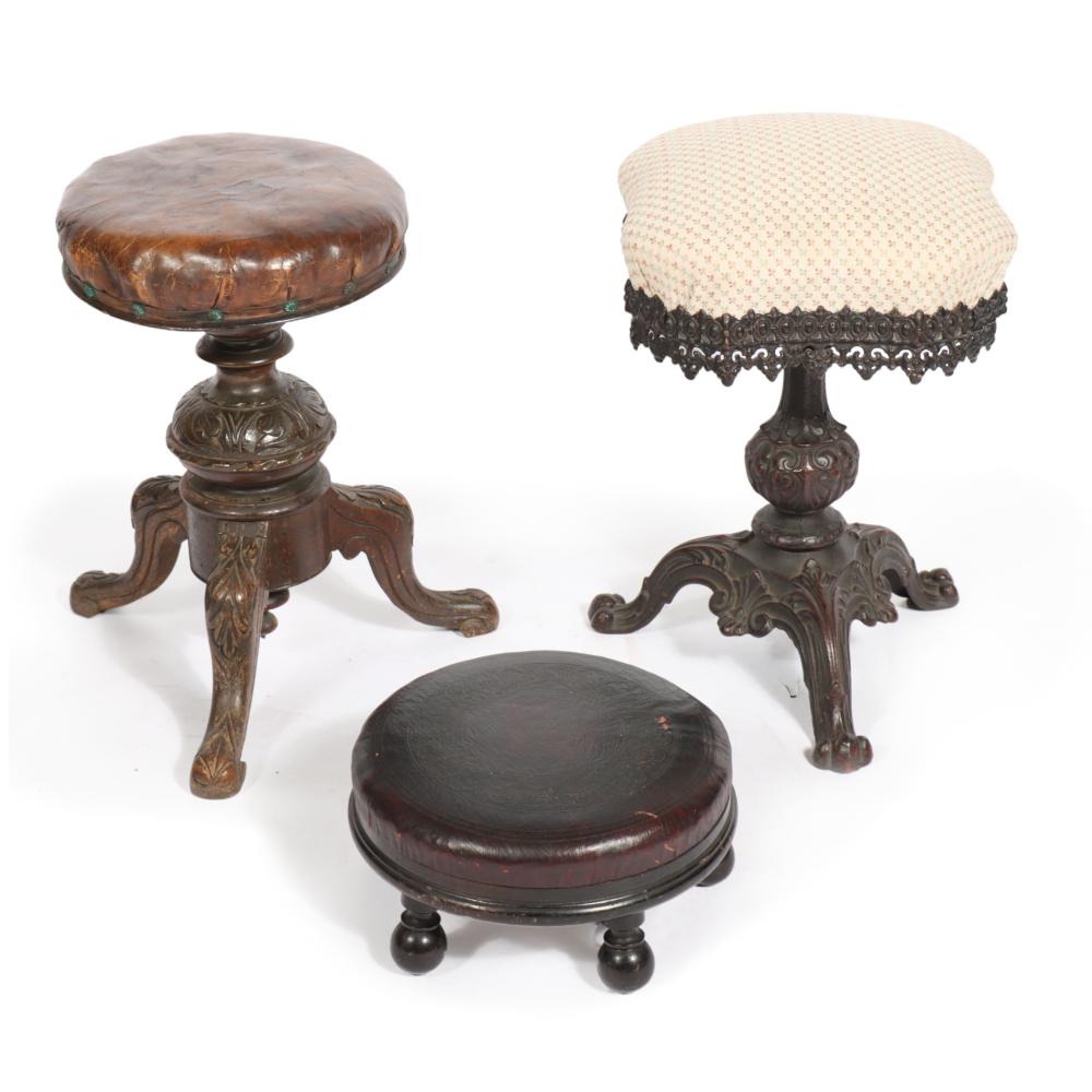 TRIO OF ANTIQUE VICTORIAN STOOLS;