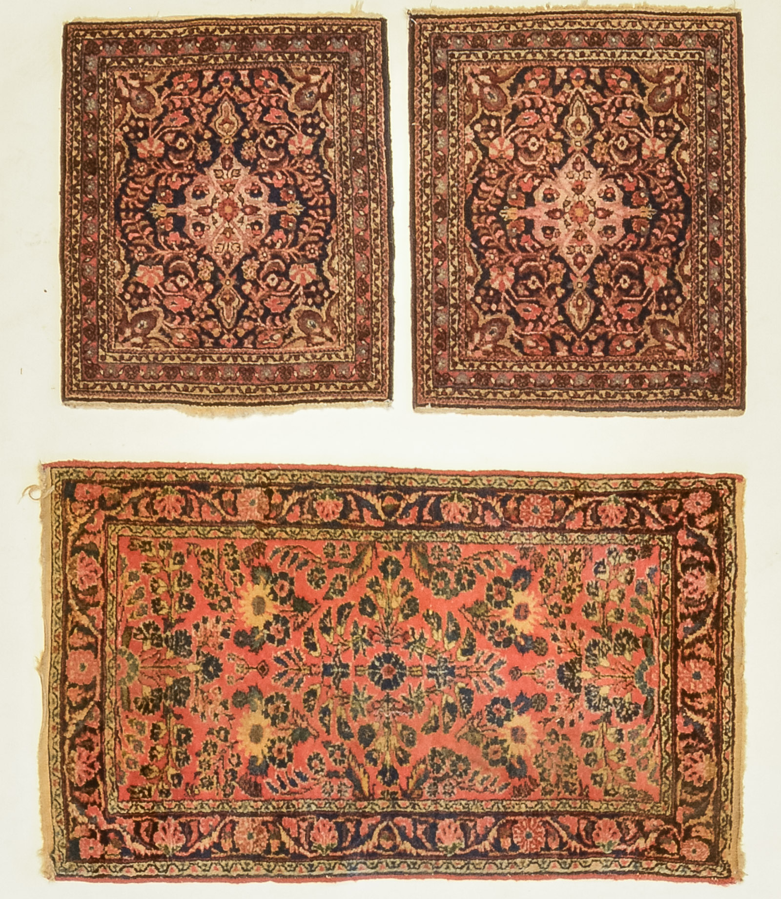 TRIO OF SAROUK RUGS, VARIOUS