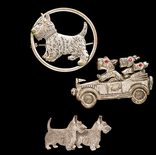 Trio of Silver Dog Brooches A