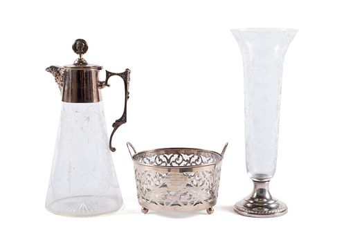 TRIO OF STERLING AND ETCHED