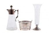 TRIO OF STERLING AND ETCHED GL