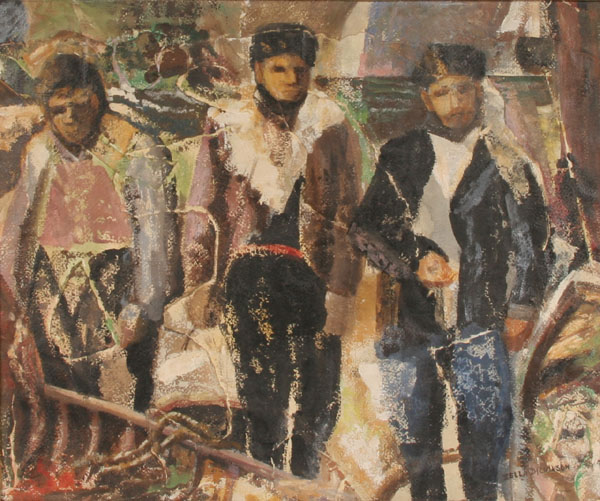 Trio of three Russian males, oil on
