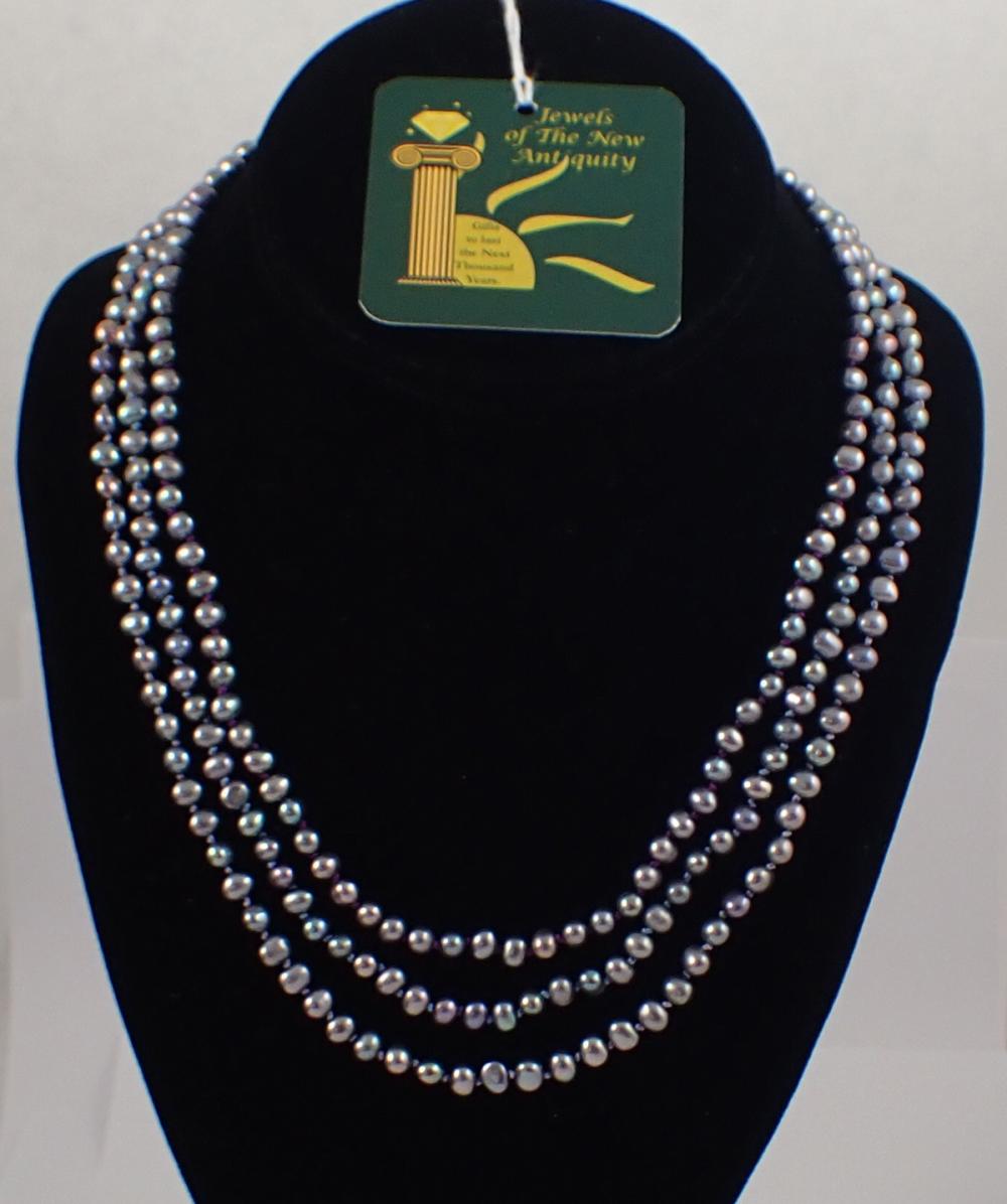TRIPLE STRAND BLACK PEARL AND