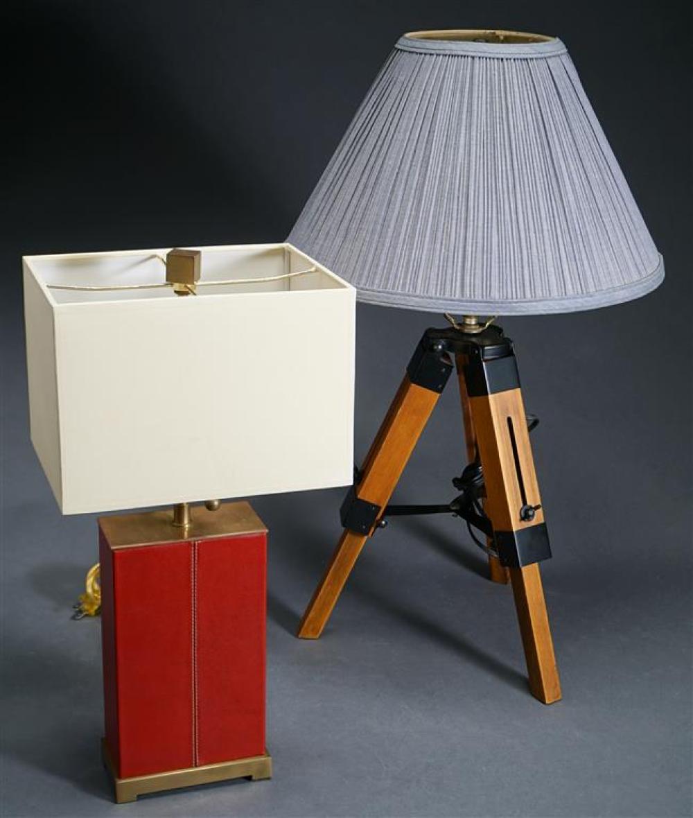 TRIPOD, MOUNTED AS A LAMP AND A RED