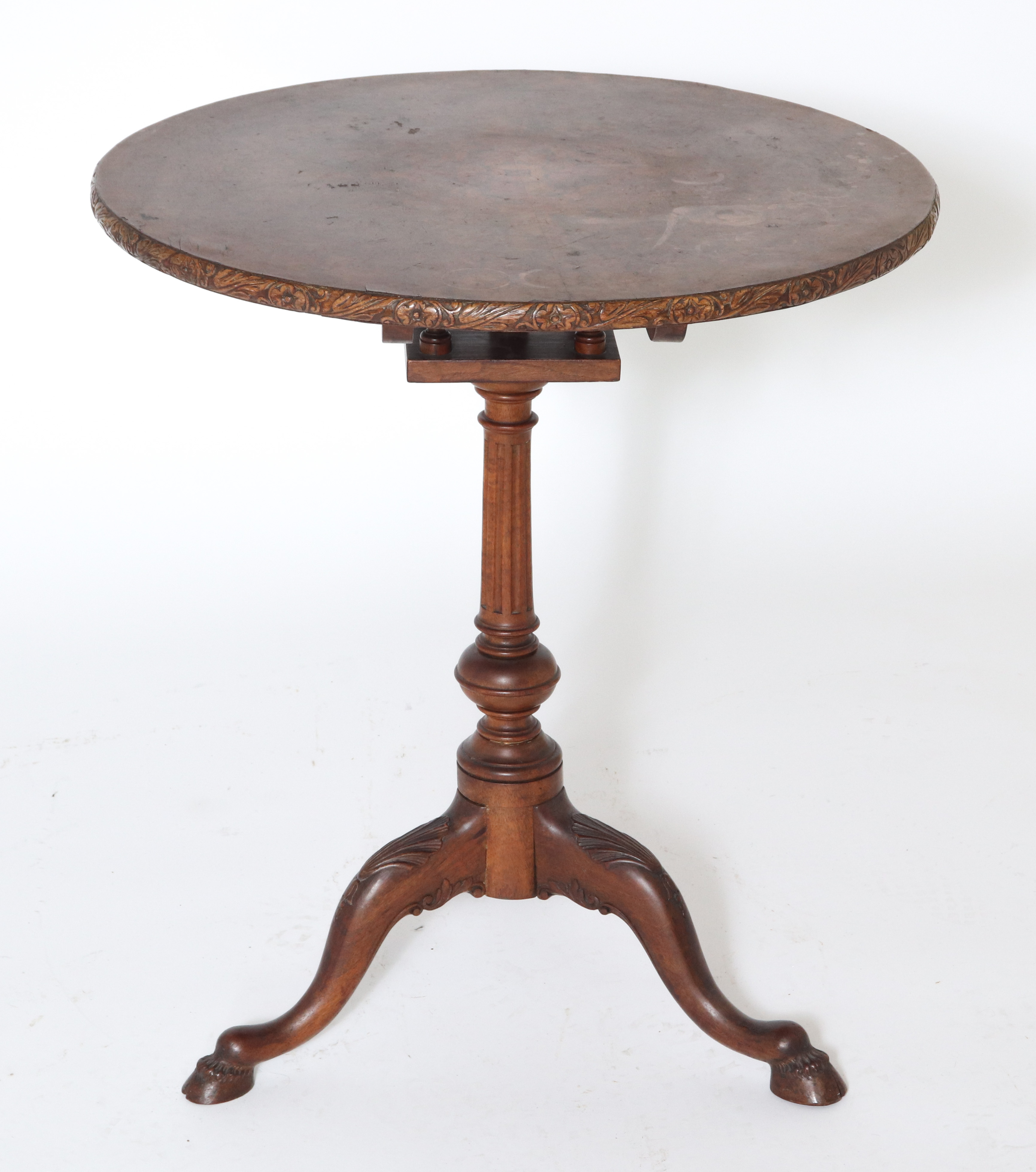 TRIPOD TEA TABLE WITH BURLWOOD
