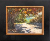 TROPICAL BEACH SCENE OIL ON CA