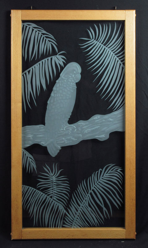 TROPICAL BIRD ETCHED GLASS WINDOW