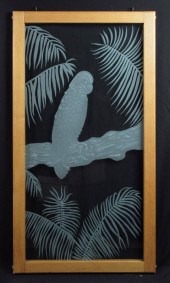TROPICAL BIRD ETCHED GLASS WIN