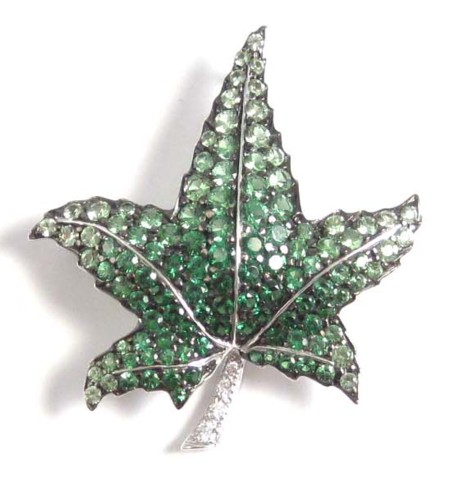TSAVORITE AND DIAMOND IVY LEAF