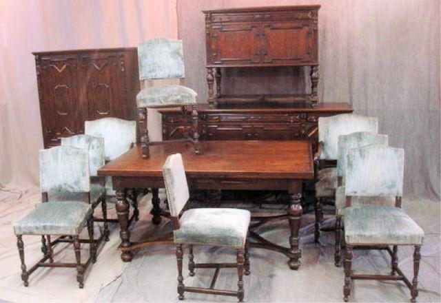 Tudor Style Dining Set. Table, 8