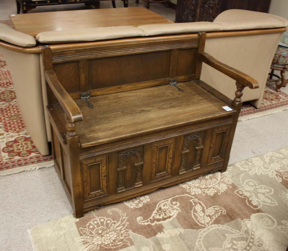 TUDOR STYLE OAK BENCH WITH LIFT