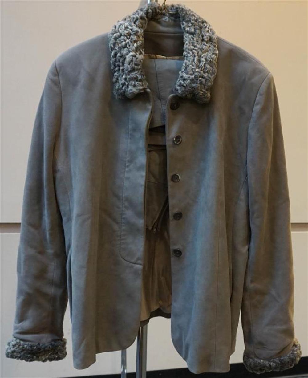 TUENT GRAY SUEDE JACKET AND SKIRT
