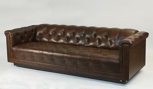 TUFTED BROWN LEATHER SOFATufted