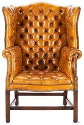 TUFTED LEATHER WINGBACK CHAIRH