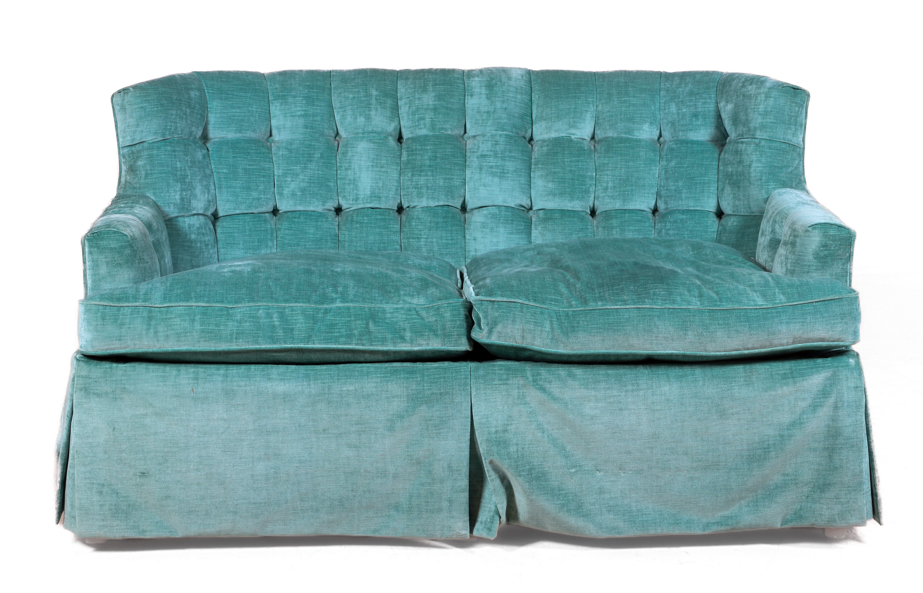 Tufted upholstered barrelback sofa,